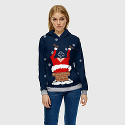 Толстовка-худи женская САНТА КЛАУС ЗАСТРЯЛ SANTA, цвет: 3D-меланж — фото 2