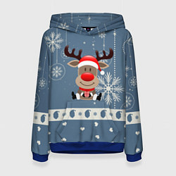 Толстовка-худи женская New Years Deer, цвет: 3D-синий