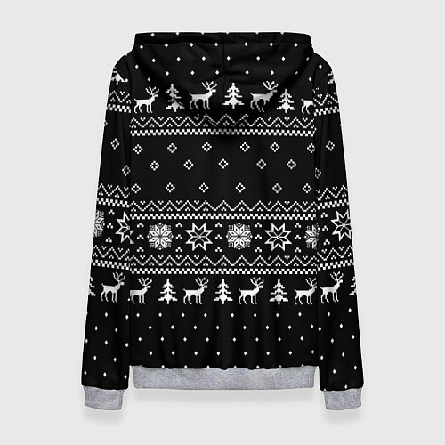 Женская толстовка ЧЁРНЫЙ НОВОГОДНИЙ СВИТЕР С ОЛЕНЯМИ 2022 / 3D-Меланж – фото 2