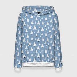 Толстовка-худи женская Паттерн белые елочки на зимнем серо-голубом фоне с, цвет: 3D-белый