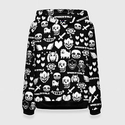 Толстовка-худи женская UNDERTALE PATTERN БЕЛЫЙ, цвет: 3D-черный