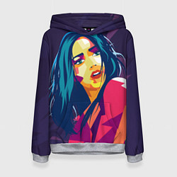 Толстовка-худи женская Модная девушка с синими волосами, цвет: 3D-меланж
