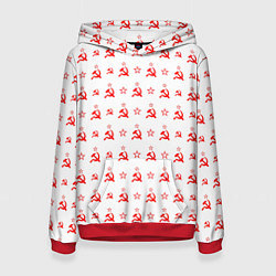 Толстовка-худи женская Серп и Молот СССР на белом фоне, цвет: 3D-красный