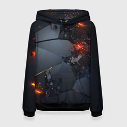 Толстовка-худи женская НЕОНОВЫЙ ВЗРЫВ ПЛИТЫ, ОБЛОМКИ NEON EXPLOSION, цвет: 3D-черный