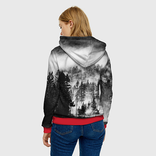 Женская толстовка ТУМАННЫЙ ЛЕС - ТЕМНЫЙ ЛЕС / 3D-Красный – фото 4