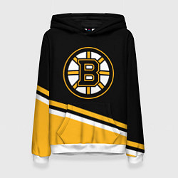 Толстовка-худи женская Бостон Брюинз, Boston Bruins Диагональные полосы, цвет: 3D-белый