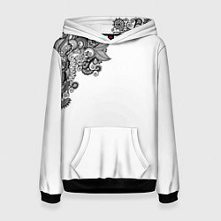 Толстовка-худи женская Черно Белые КруЖева, цвет: 3D-черный