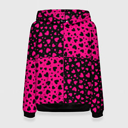 Толстовка-худи женская Черно-Розовые сердца, цвет: 3D-черный
