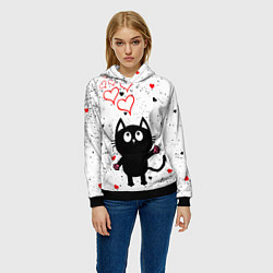 Толстовка-худи женская Влюблённый котик Cat Love, цвет: 3D-черный — фото 2