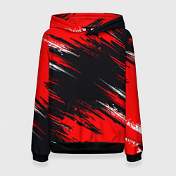 Толстовка-худи женская БЕЛО-КРАСНАЯ КРАСКА, цвет: 3D-черный