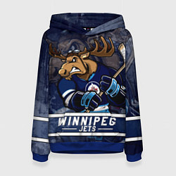 Толстовка-худи женская Виннипег Джетс, Winnipeg Jets Маскот, цвет: 3D-синий