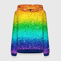 Толстовка-худи женская Блестки радуга, цвет: 3D-синий