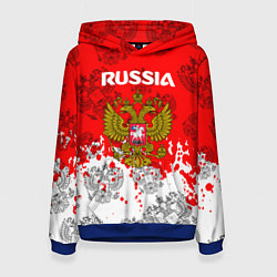 Толстовка-худи женская Russia Паттерн Гербов, цвет: 3D-синий