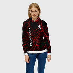 Толстовка-худи женская Peugeot: Красные тонкие линии, цвет: 3D-белый — фото 2