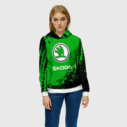 Толстовка-худи женская Skoda следы от шин, цвет: 3D-белый — фото 2