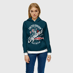 Толстовка-худи женская Англия England, цвет: 3D-белый — фото 2