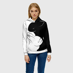 Толстовка-худи женская ЧЕРНЫЙ КРОЛИК и БЕЛЫЙ КРОЛИК Инь Янь, цвет: 3D-белый — фото 2
