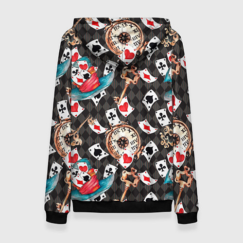 Женская толстовка Алиса в стране чудес - карты и время / 3D-Черный – фото 2