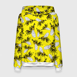 Толстовка-худи женская Пчелы на желтом, цвет: 3D-белый