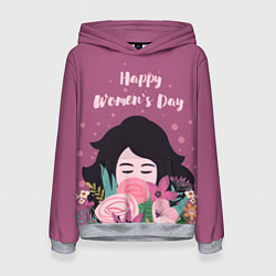 Толстовка-худи женская Happy Womens Day, цвет: 3D-меланж