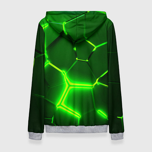 Женская толстовка 3D ПЛИТЫ НЕОН NEON GREEN HEXAGON РАЗЛОМ / 3D-Меланж – фото 2