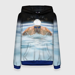 Толстовка-худи женская Плавание Пловец, цвет: 3D-синий