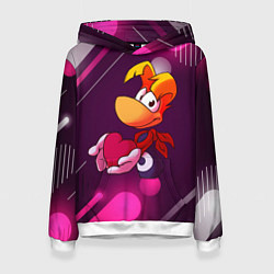 Толстовка-худи женская Rayman держит сердце в руках, цвет: 3D-белый