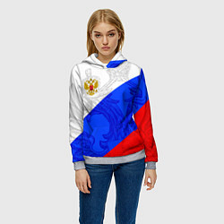 Толстовка-худи женская Российский герб: триколор, цвет: 3D-меланж — фото 2