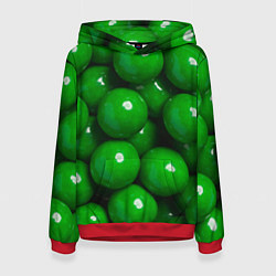 Толстовка-худи женская Крупный зеленый горошек, цвет: 3D-красный