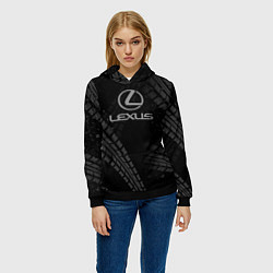 Толстовка-худи женская Lexus следы шин, цвет: 3D-черный — фото 2