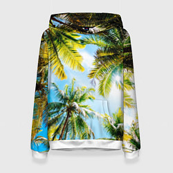 Толстовка-худи женская Пальмы под солнцем, цвет: 3D-белый
