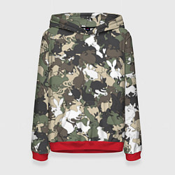 Толстовка-худи женская Камуфляж с кроликами, цвет: 3D-красный