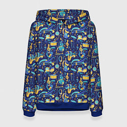 Толстовка-худи женская Музыкальные Инструменты Музыкант, цвет: 3D-синий