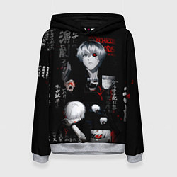 Толстовка-худи женская Токийский Гуль Иероглифы Tokyo Ghoul, цвет: 3D-меланж