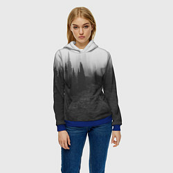 Толстовка-худи женская Туманный лес - туман, цвет: 3D-синий — фото 2