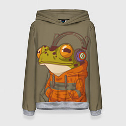 Толстовка-худи женская Лягуха в наушниках, цвет: 3D-меланж