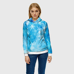 Толстовка-худи женская Новогодние снежинки, цвет: 3D-белый — фото 2