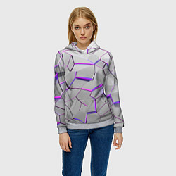 Толстовка-худи женская 3д плиты - белый неон, цвет: 3D-меланж — фото 2