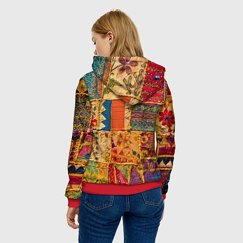 Женская толстовка Пэчворк Лоскутное одеяло Patchwork Quilt / 3D-Красный – фото 4