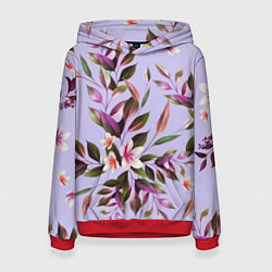Толстовка-худи женская Цветы Вересковый Сад, цвет: 3D-красный