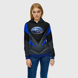 Толстовка-худи женская Спортивная броня Subaru, цвет: 3D-синий — фото 2