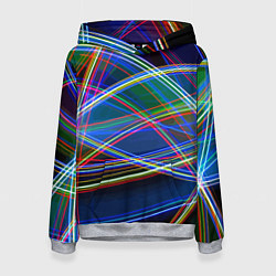 Толстовка-худи женская Разноцветные неоновые линии Абстракция Multicolore, цвет: 3D-меланж