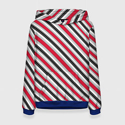Толстовка-худи женская Красно-серый полосатый узор, цвет: 3D-синий