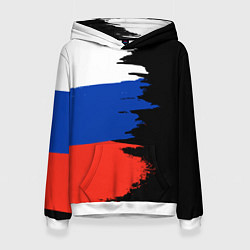 Толстовка-худи женская Российский триколор на темном фоне, цвет: 3D-белый