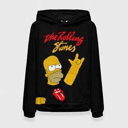 Толстовка-худи женская Rolling Stones Гомер Симпсон рокер, цвет: 3D-черный