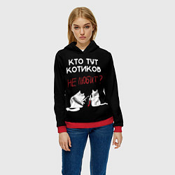 Толстовка-худи женская Любите котиков!, цвет: 3D-красный — фото 2