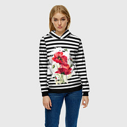 Толстовка-худи женская Red poppies Акварельные цветы, цвет: 3D-черный — фото 2