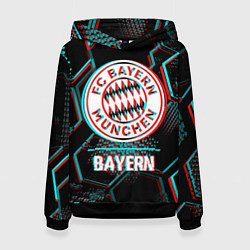 Толстовка-худи женская Bayern FC в стиле Glitch на темном фоне, цвет: 3D-черный