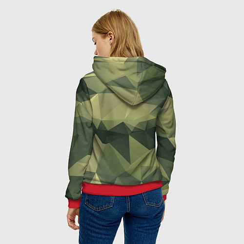 Женская толстовка 3д полигоны - камуфляж / 3D-Красный – фото 4