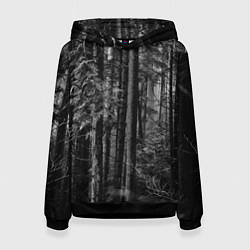 Толстовка-худи женская Темный жуткий лес, цвет: 3D-черный